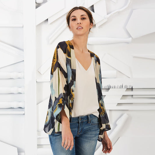 Pansy Flower Short Kimono