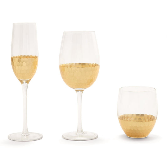 Metal Faceted Glass Set of 24