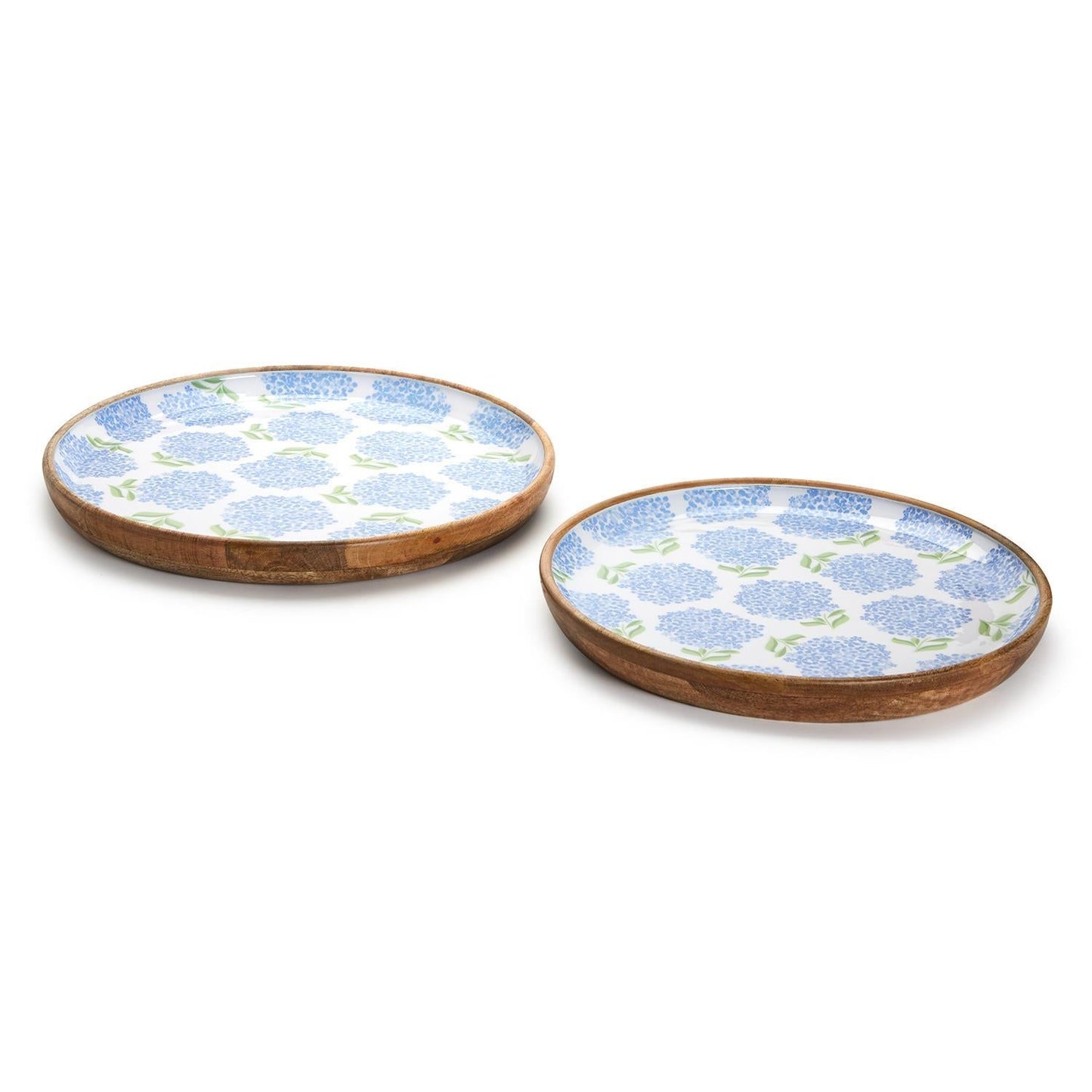 Hydrangea Wood Round Tray Set of 2