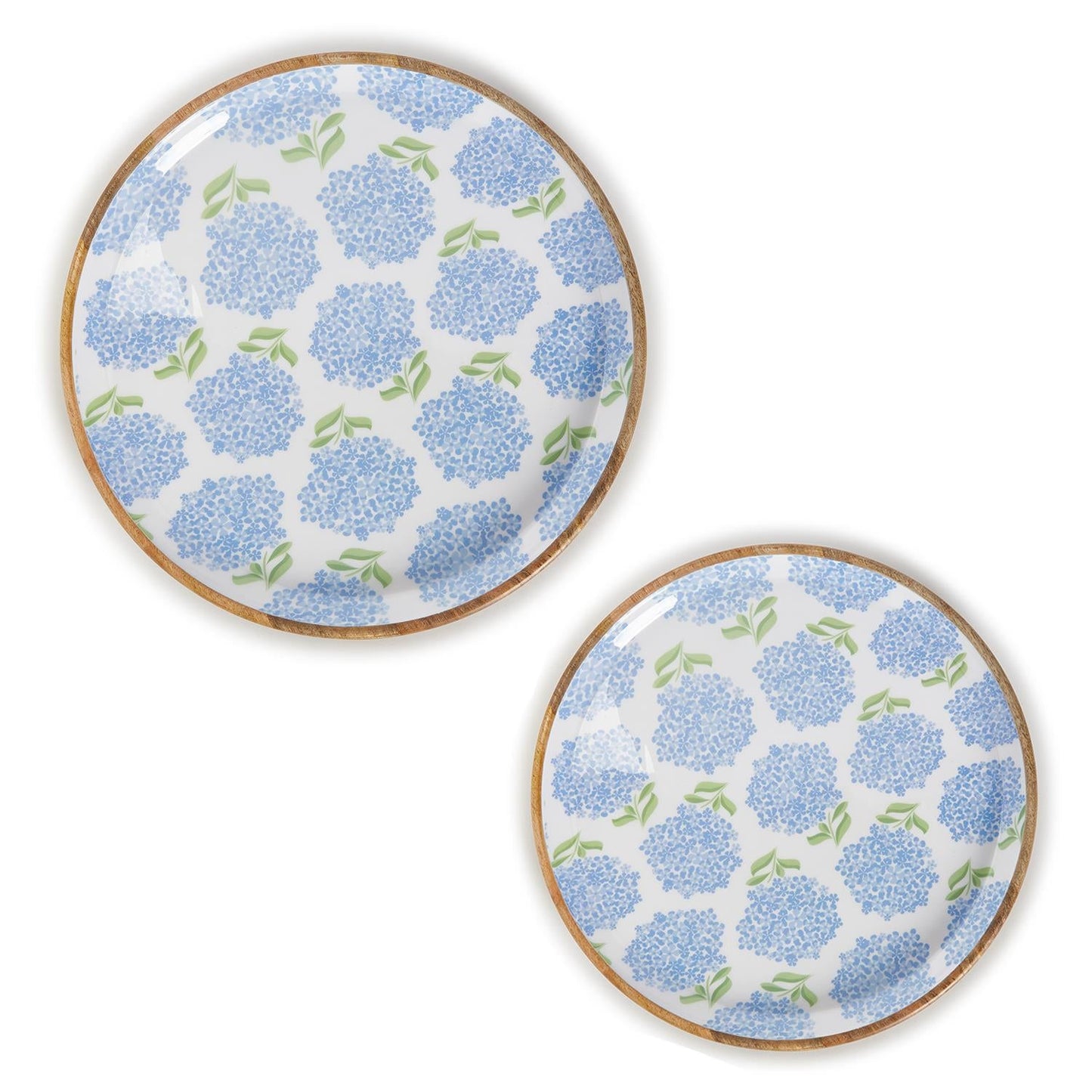 Hydrangea Wood Round Tray Set of 2