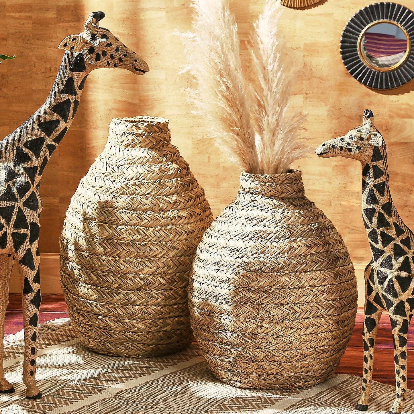 Basket Weave Bottle Shape Vase Set of 2