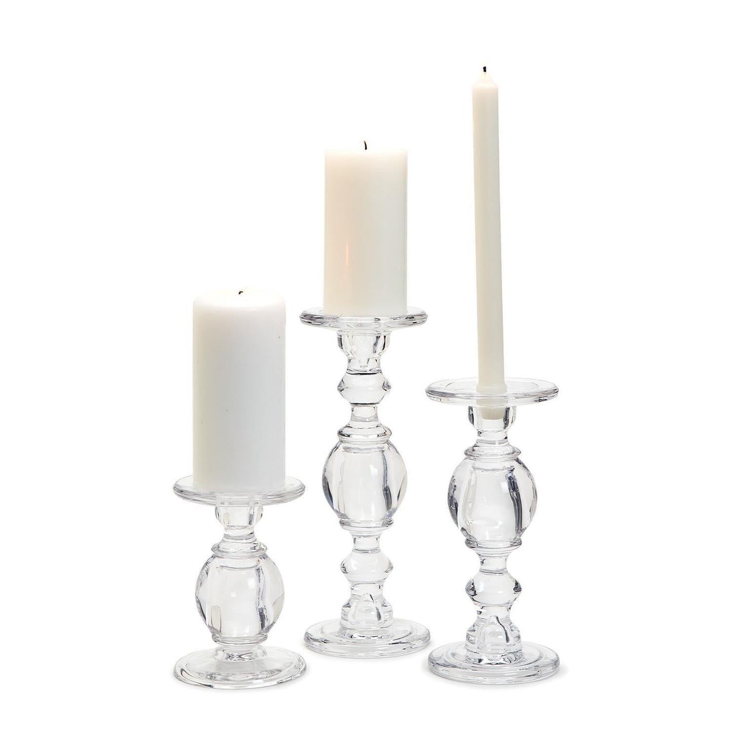 High-Glass Pedestal Candleholder Set of 3