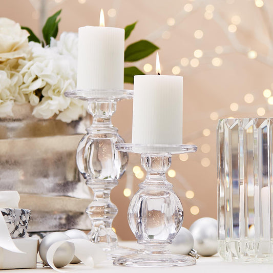 High-Glass Pedestal Candleholder Set of 3