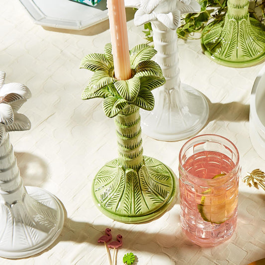 Green Palm Leaf Taper Candlestick Holder Set of 2