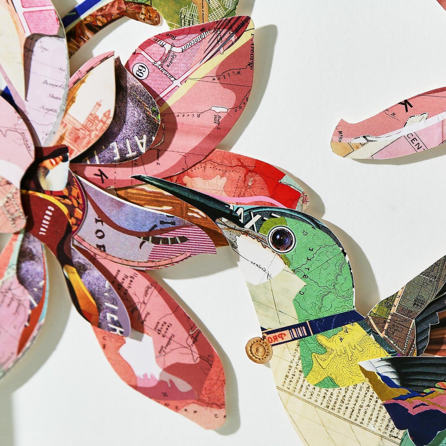 Humming Birds Paper Collage Wall Art Set of 2