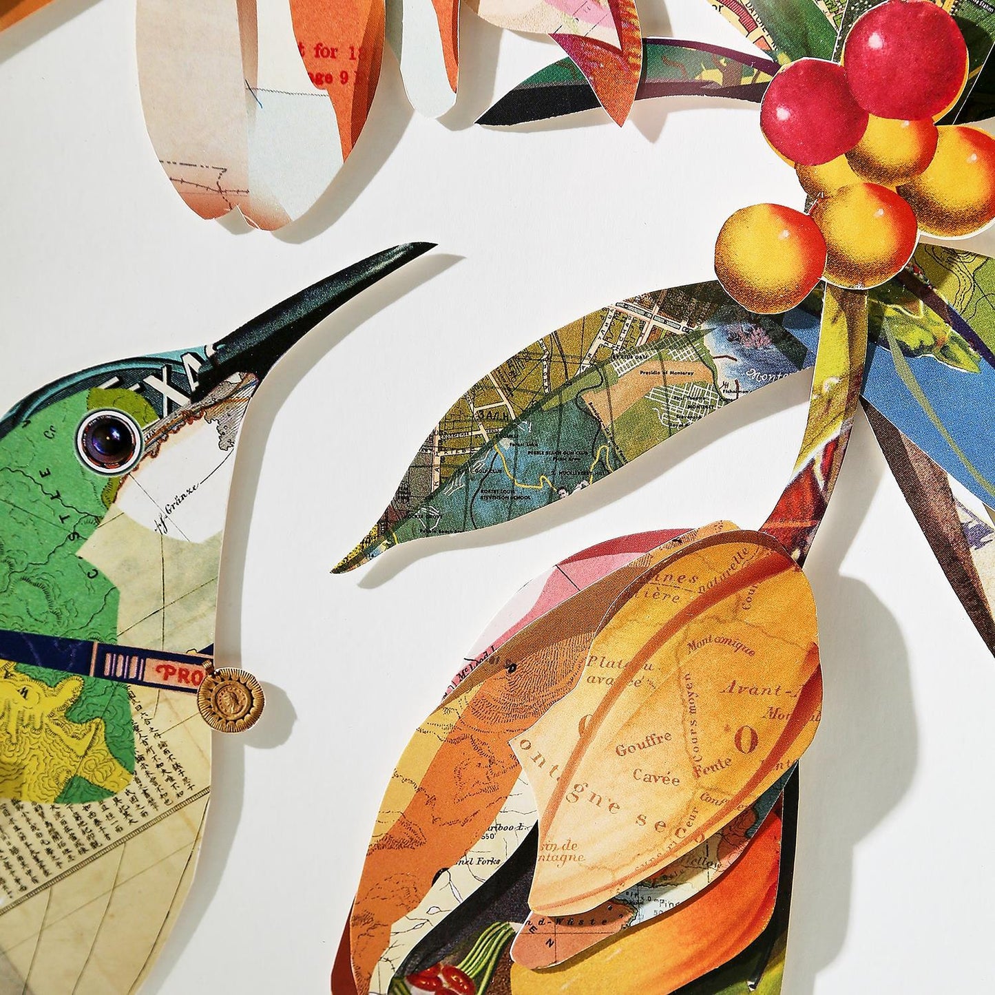 Humming Birds Paper Collage Wall Art Set of 2