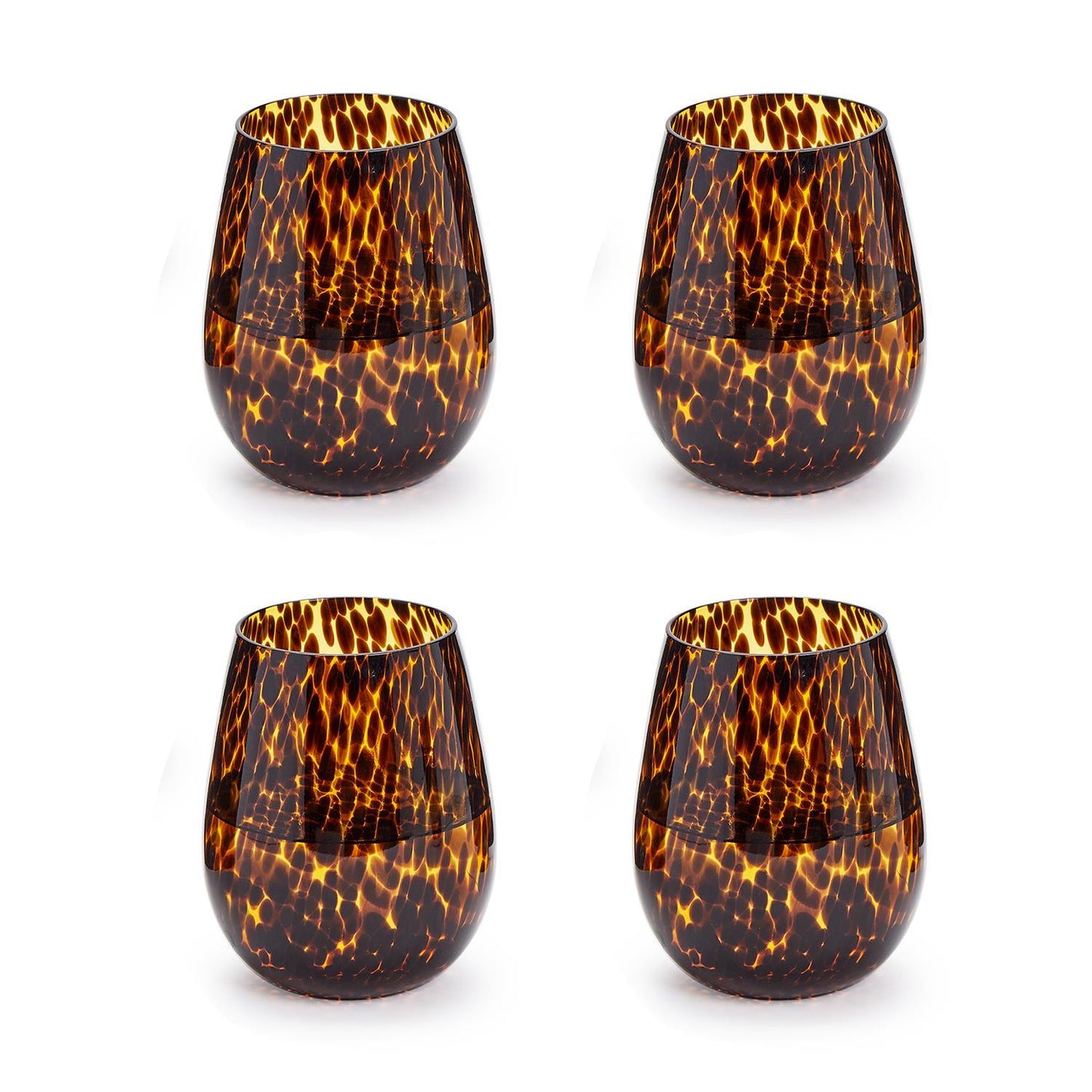 Tortoise Print Stemless Wine Glass Set of 4