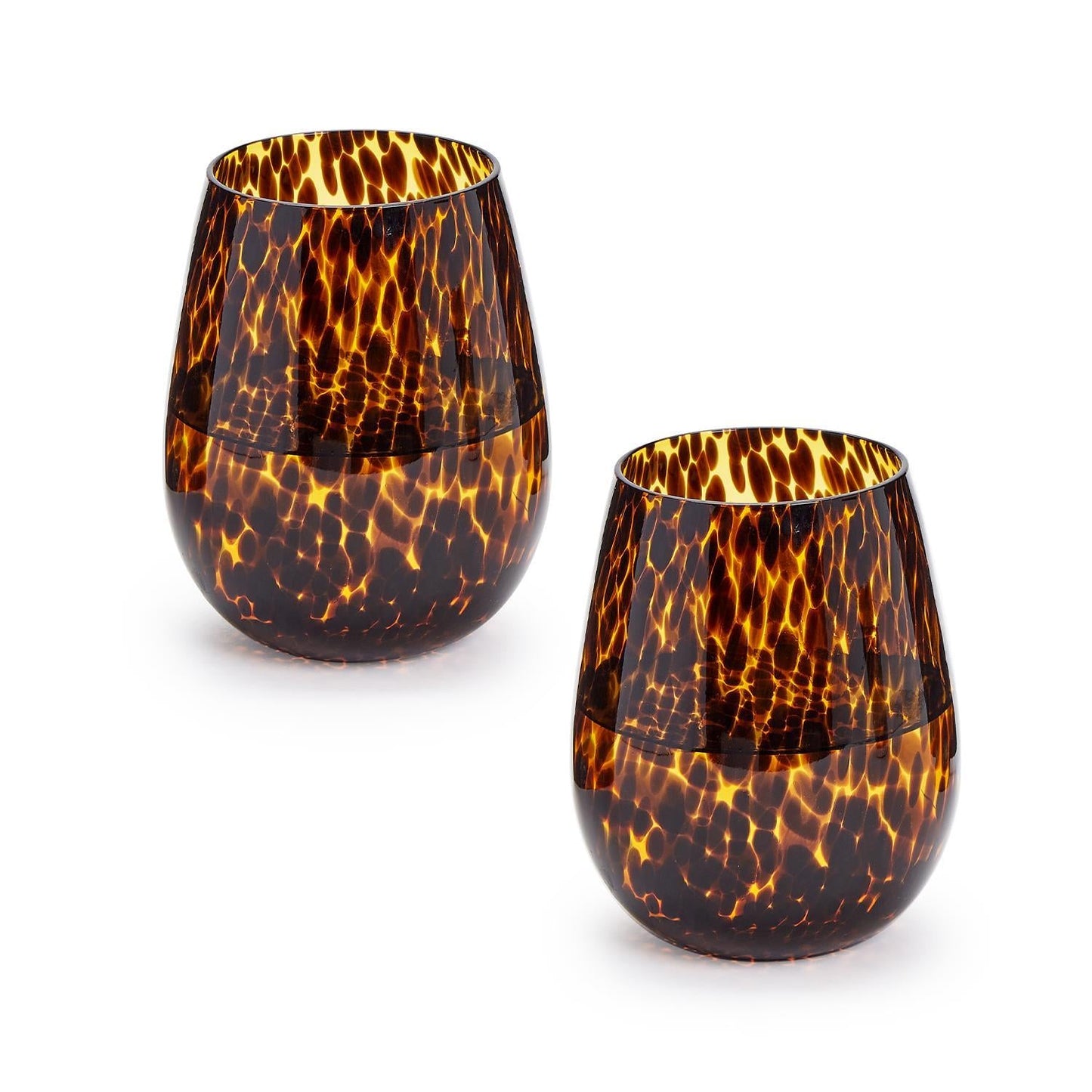 Tortoise Print Stemless Wine Glass Set of 4