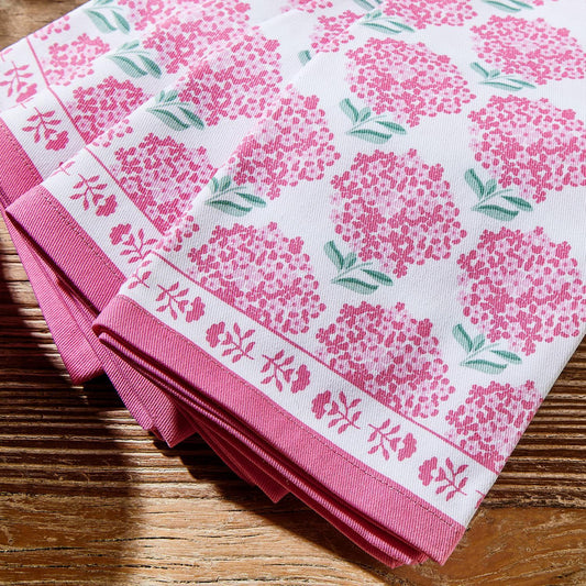 Pink Hydrangea Cloth Napkin Set of 4