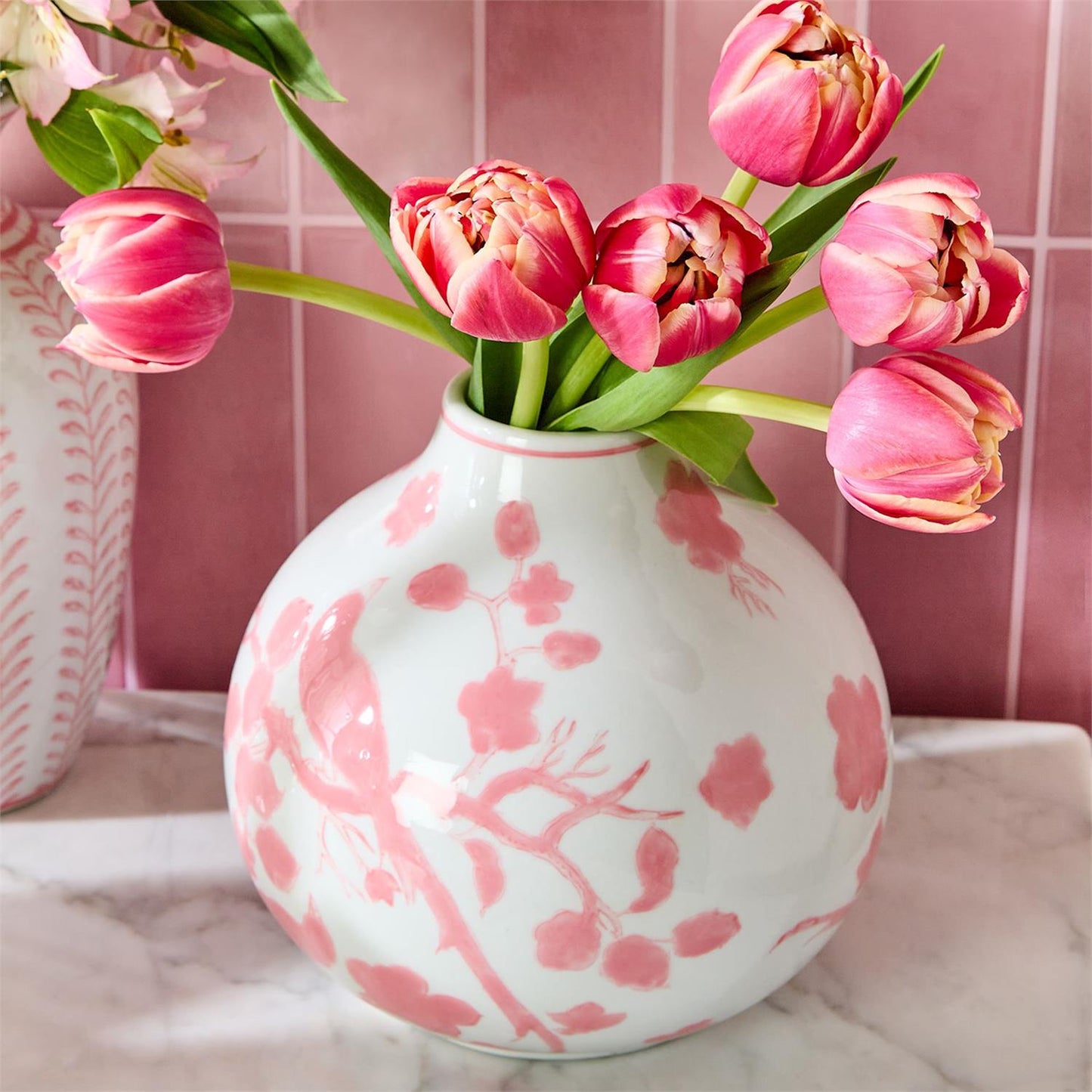 Pink Chinoiserie Vase Set of 5