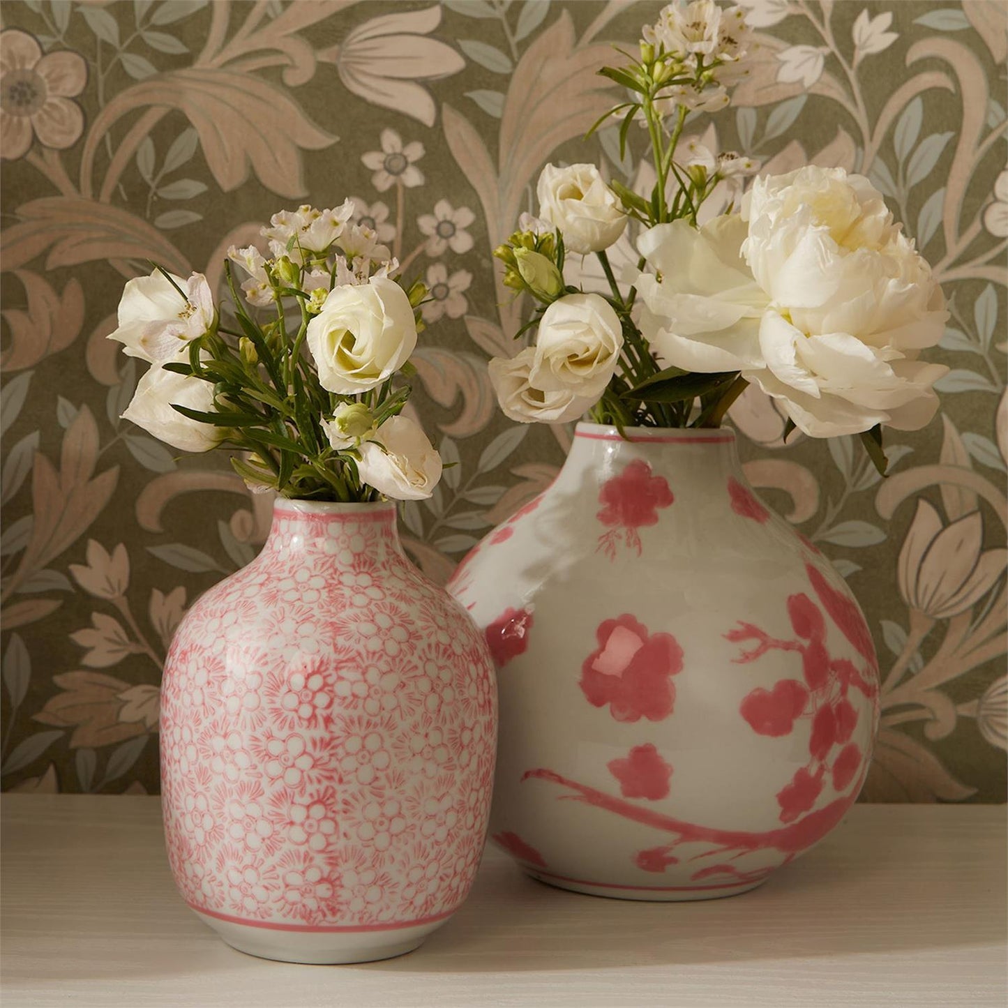 Pink Chinoiserie Vase Set of 5
