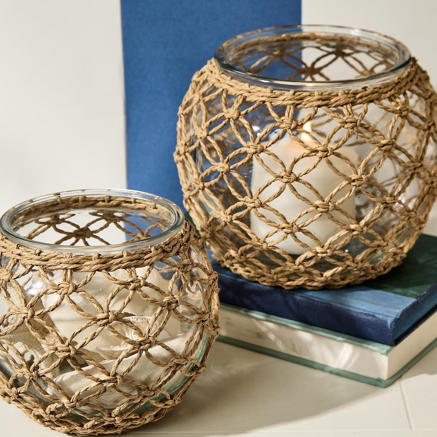 Woven Paper Wrap Lattice Candle Holder Set of 2