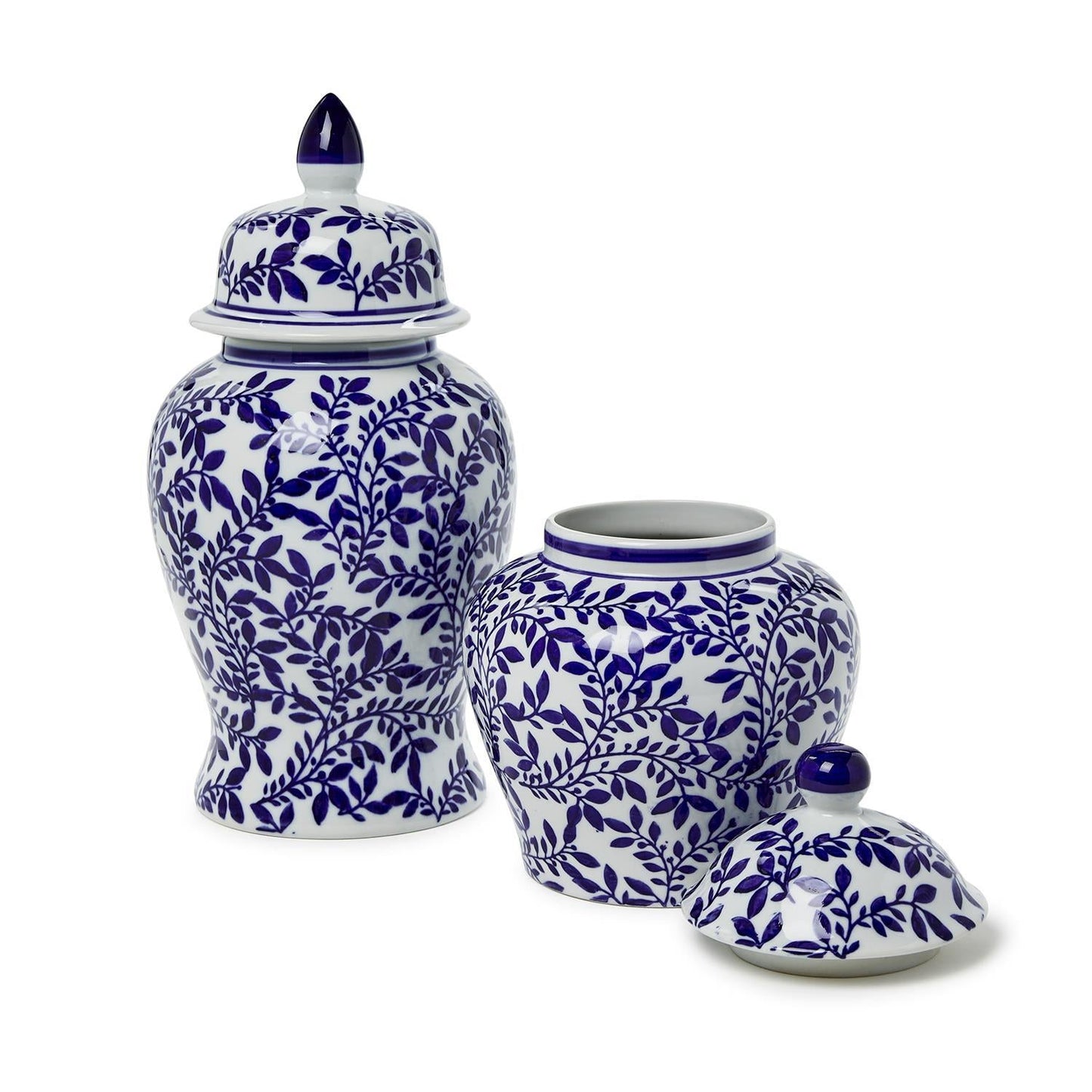 Blue and White Chinoiserie Temple Jar Set of 2