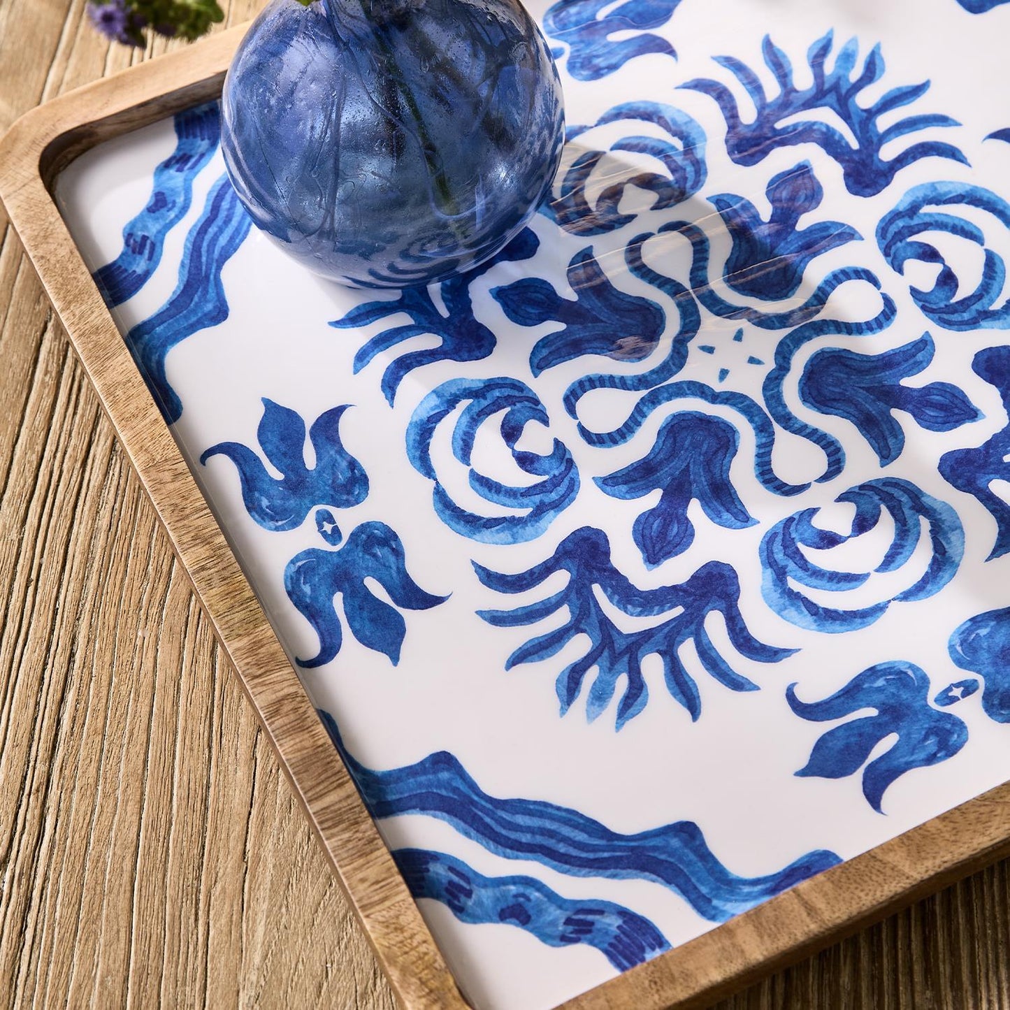 Blue Block Print Tray Set of 2
