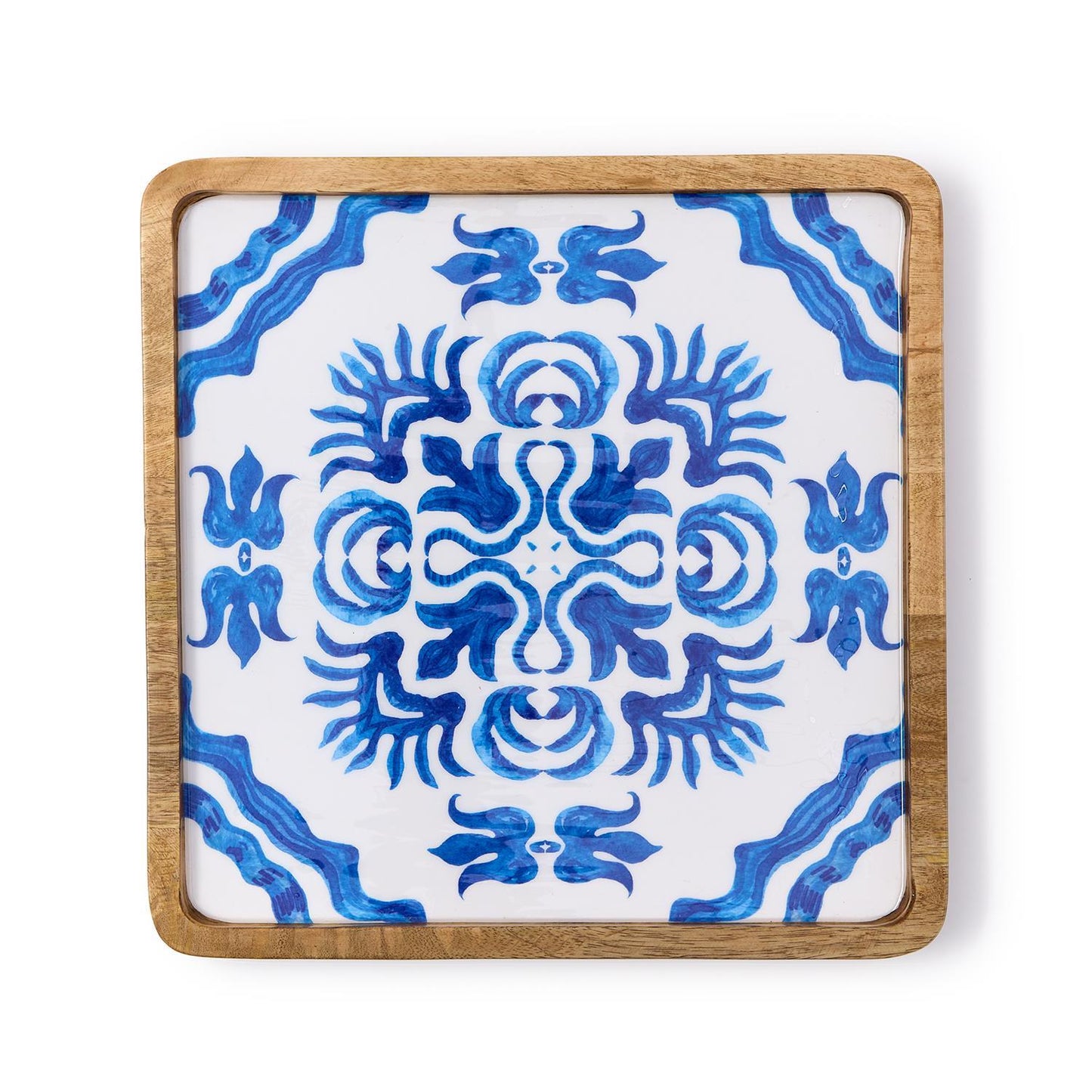 Blue Block Print Tray Set of 2