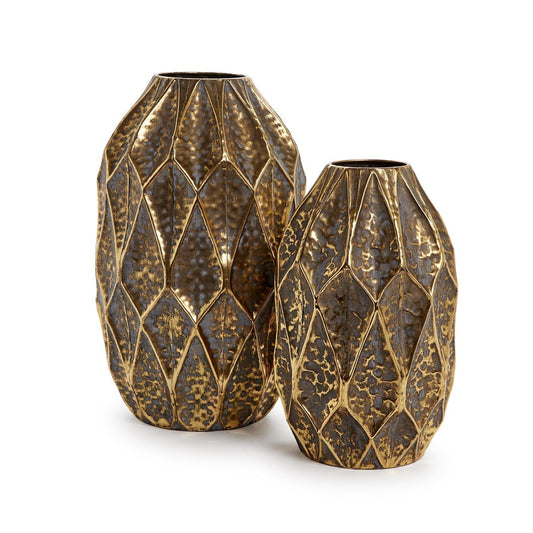 Golden Hammered Vase Set of 2