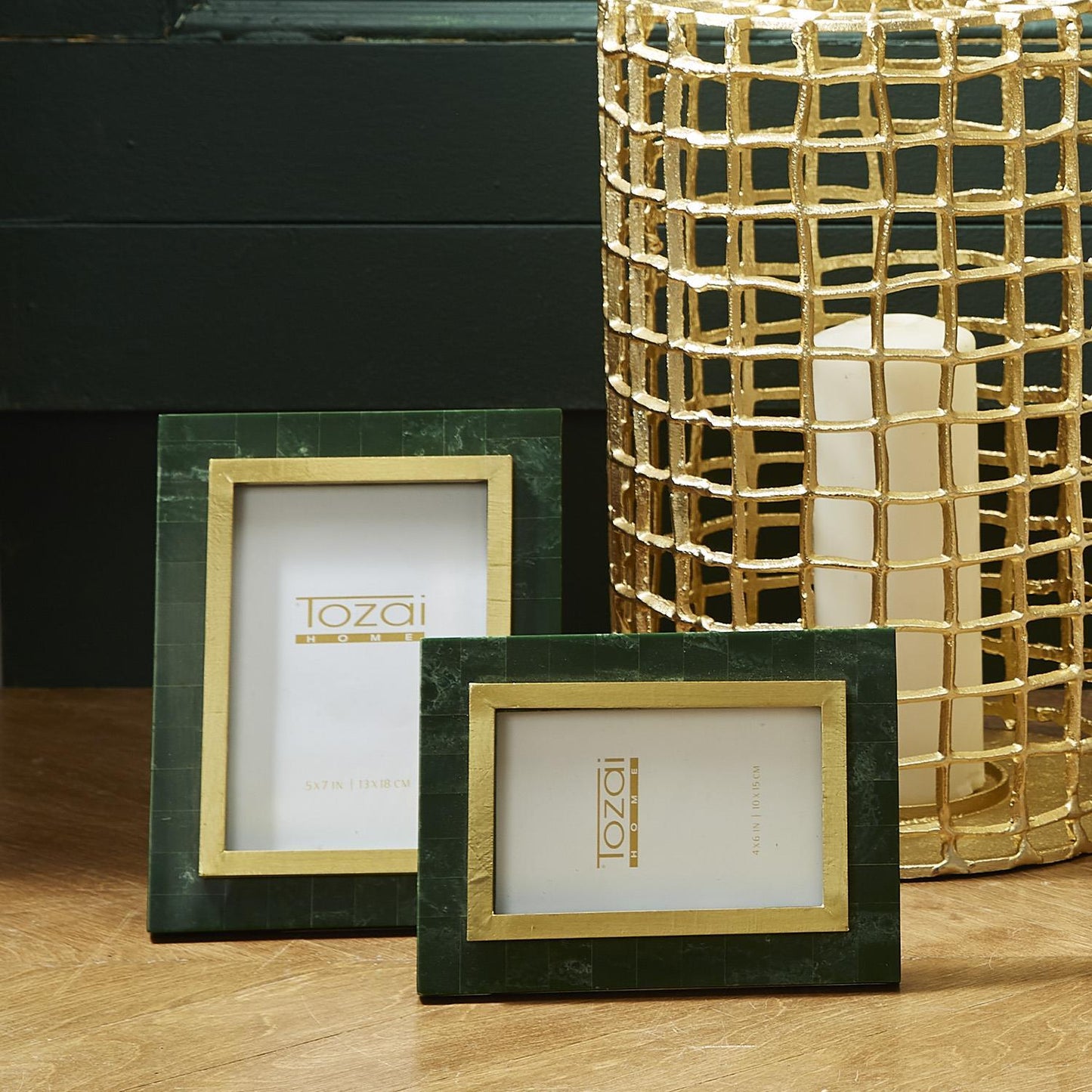 Aventurine Green and Gold Photo Frame Set of 2