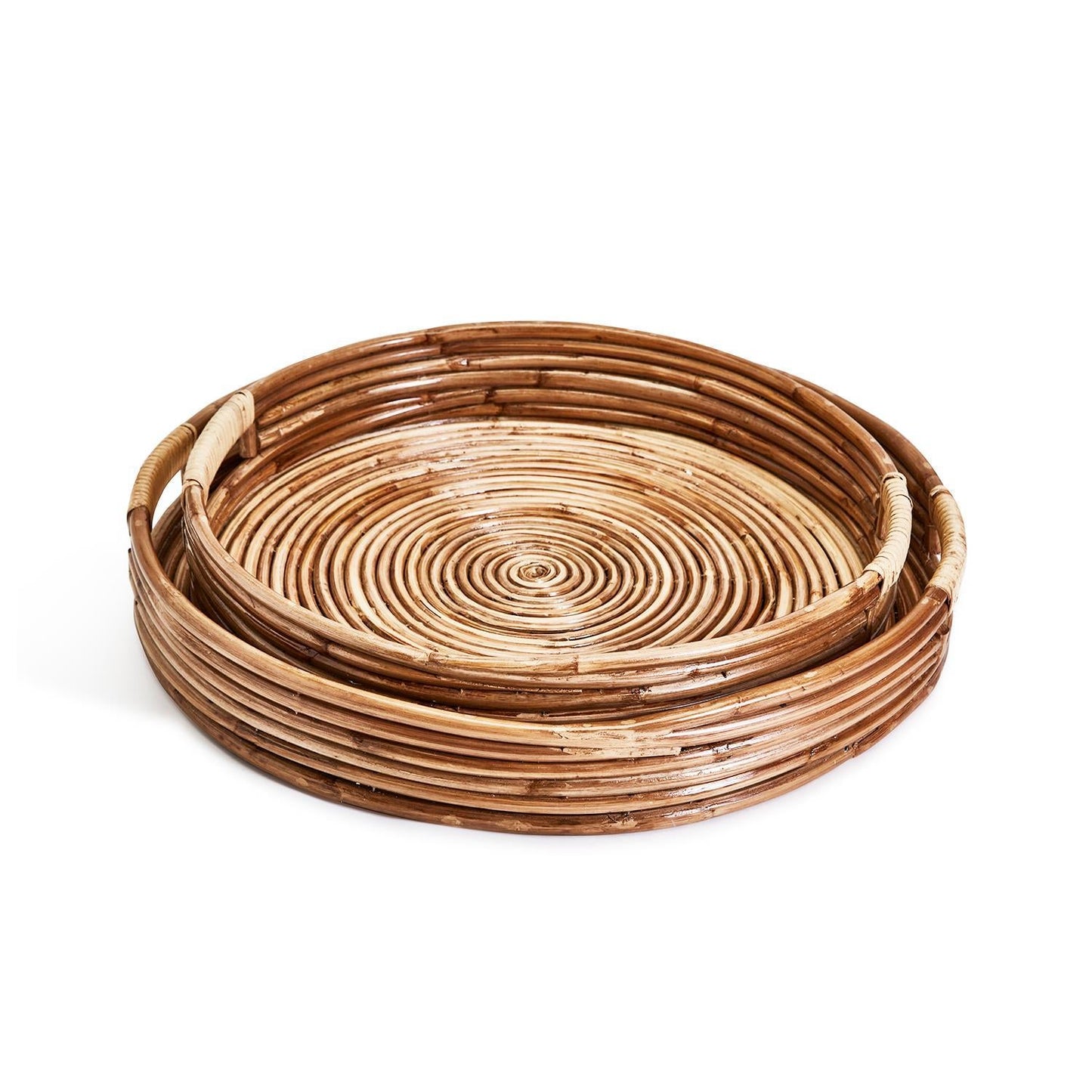 Cane Hand-Crafted Rounded Tray Set of 2