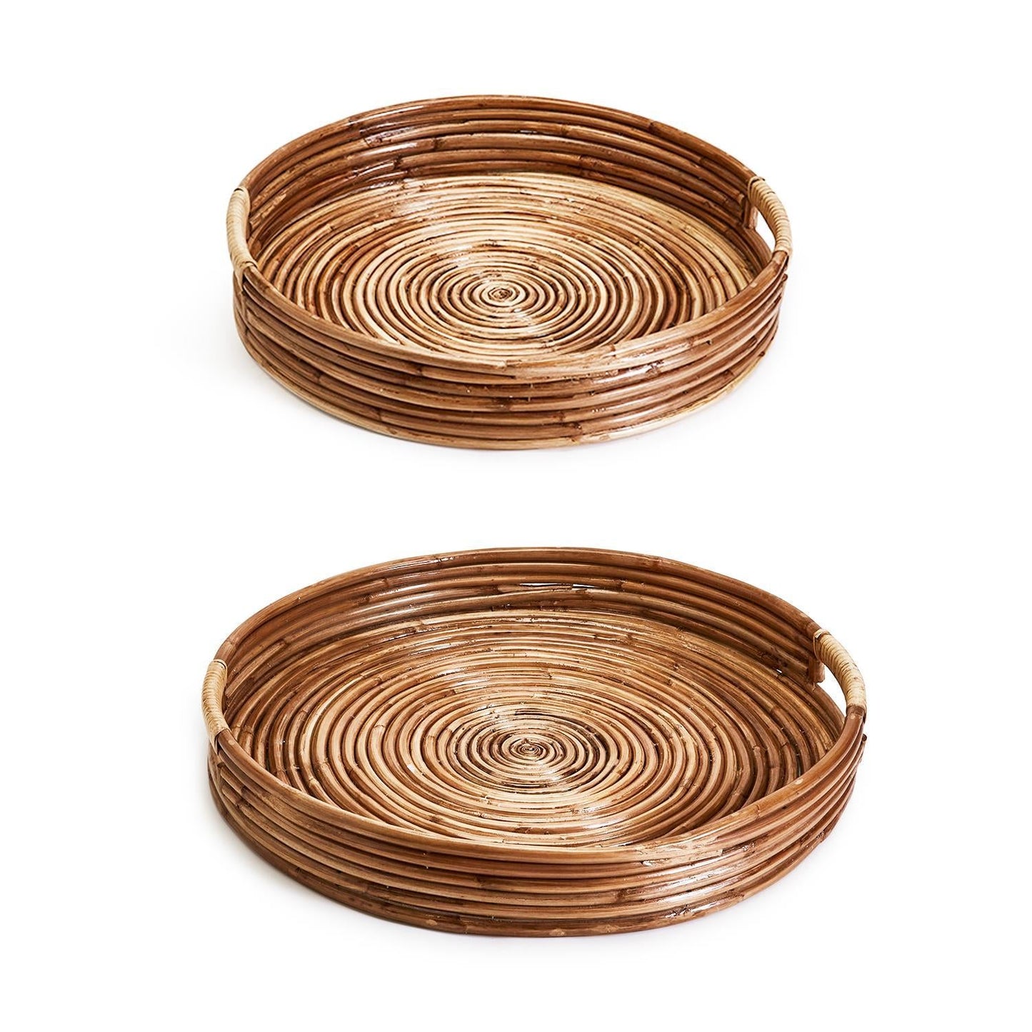 Cane Hand-Crafted Rounded Tray Set of 2
