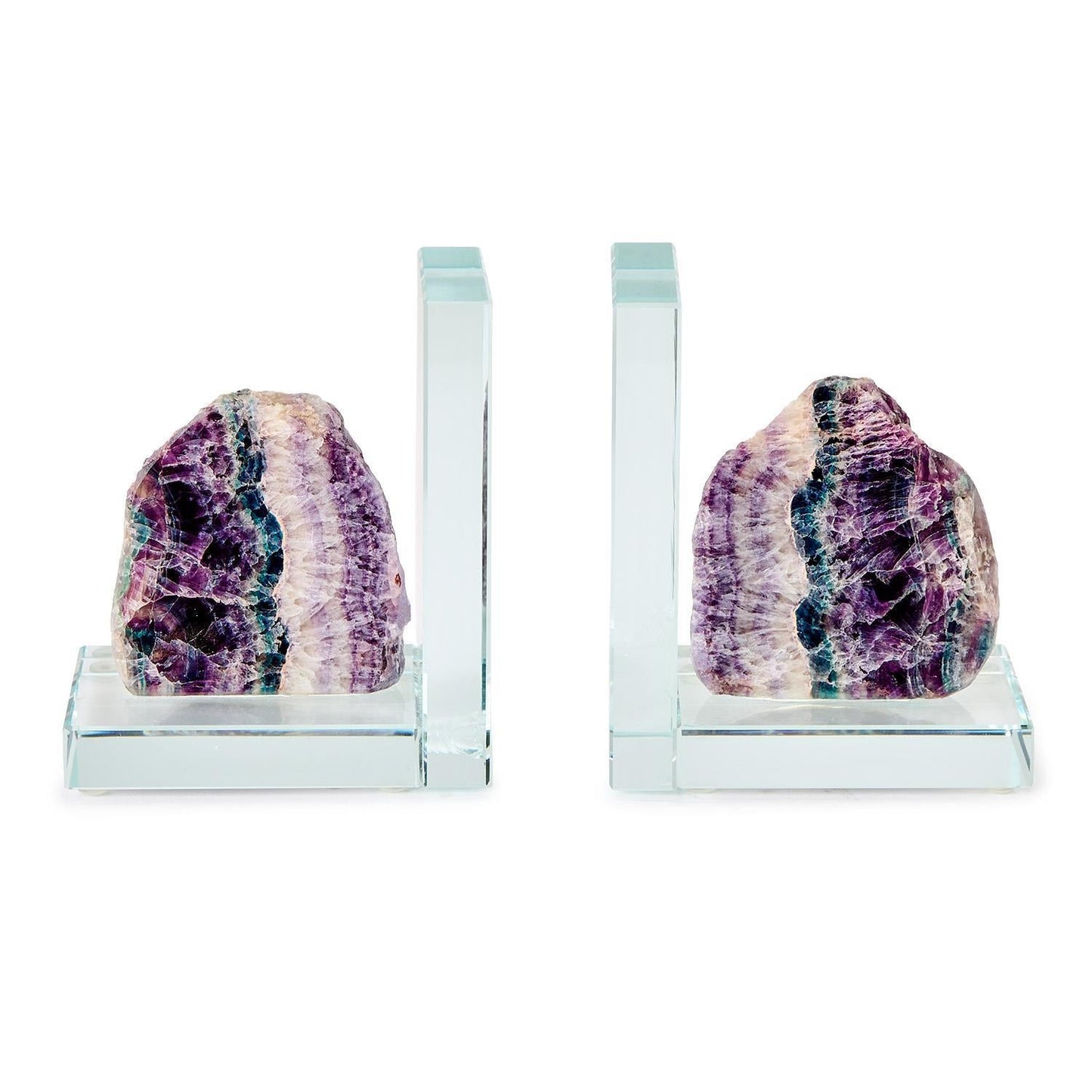 Fluorite Quartz Crystal Bookend Set of 2
