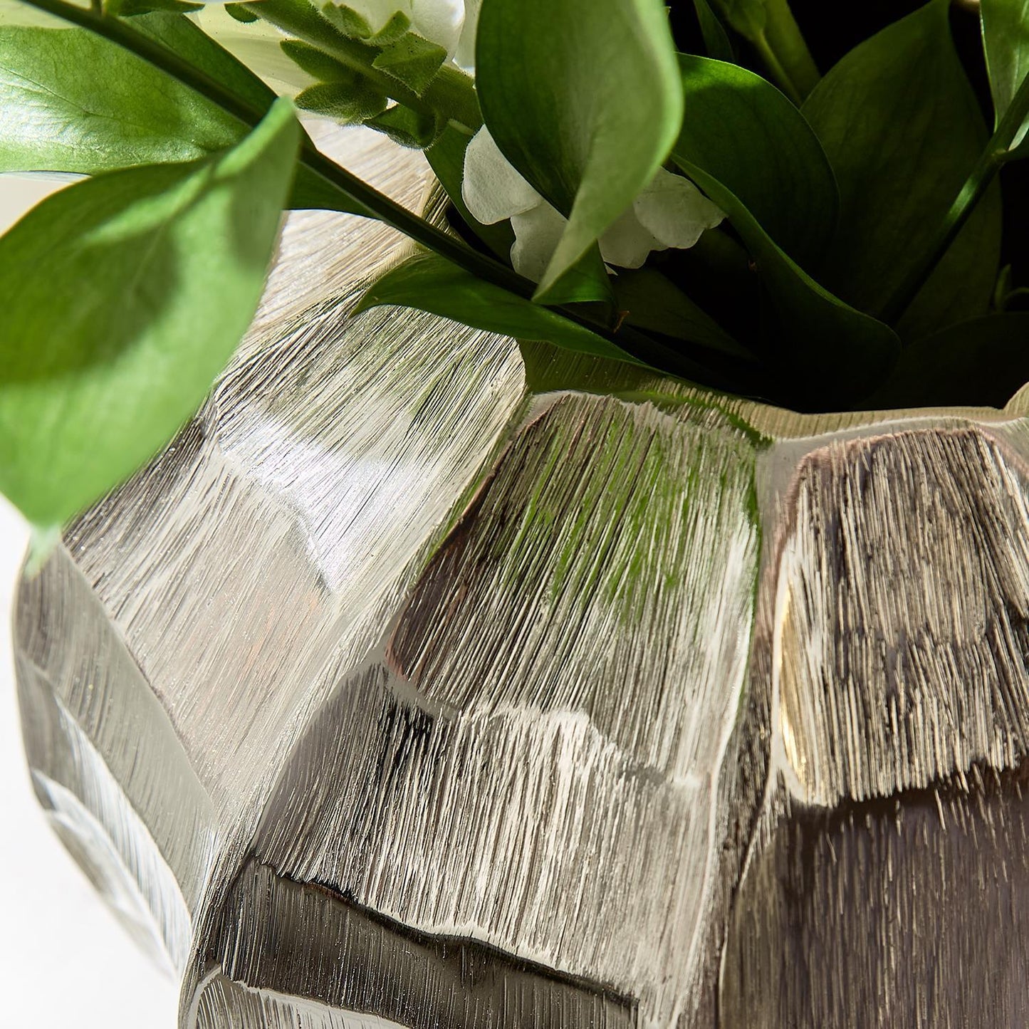 Hammered & Etched Silver Round Vase