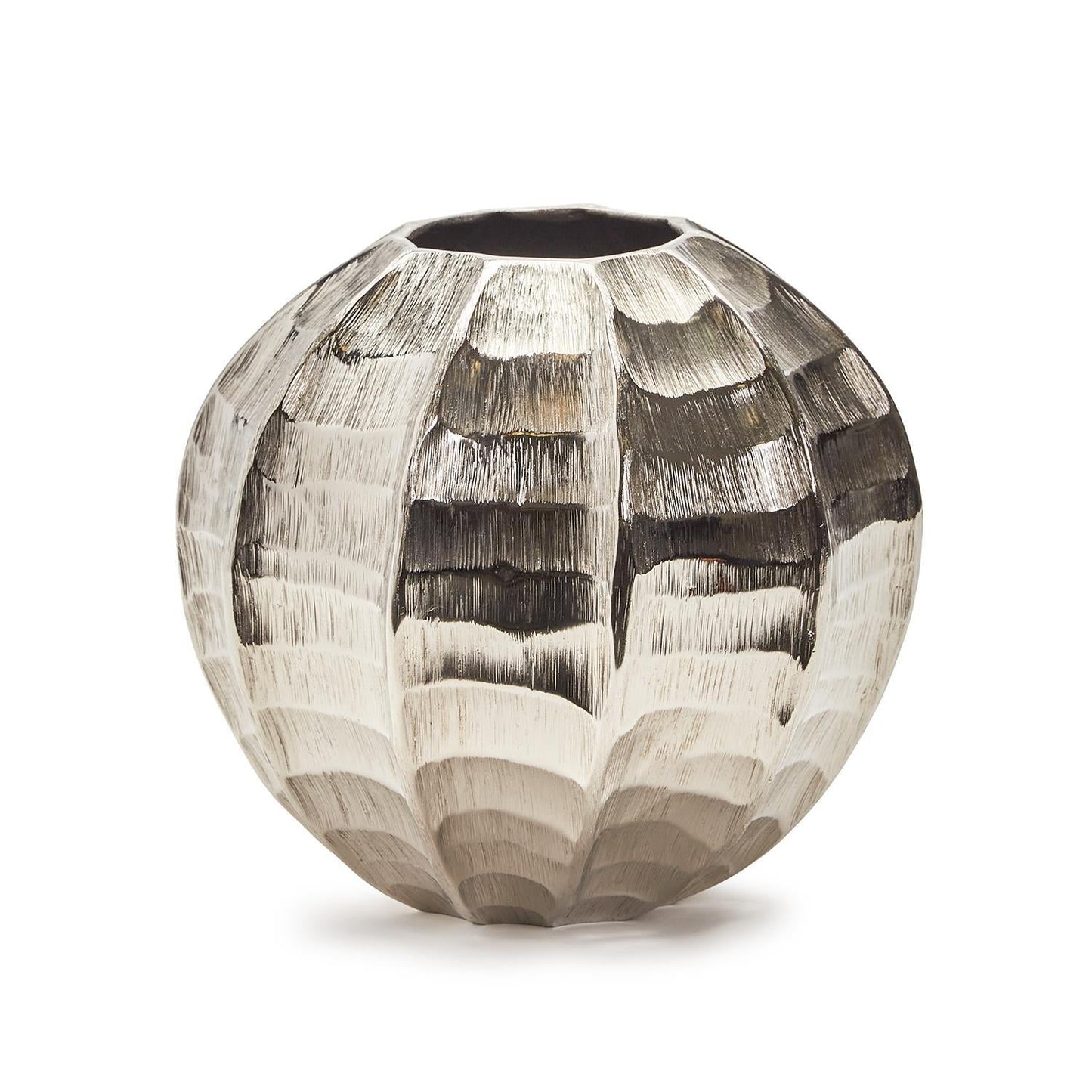 Hammered & Etched Silver Round Vase