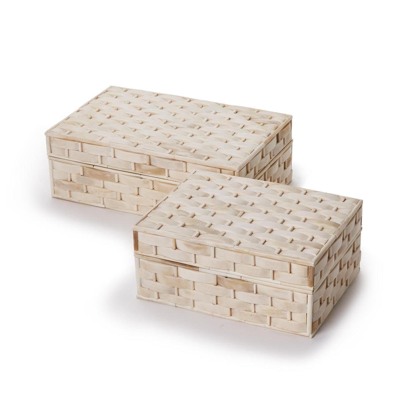Basketweave Hinged Bone Box Set of 2