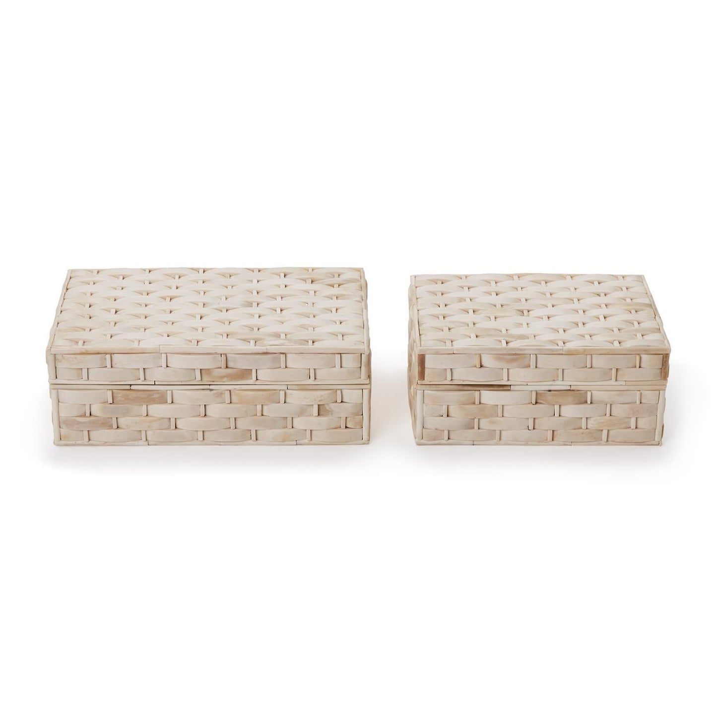 Basketweave Hinged Bone Box Set of 2
