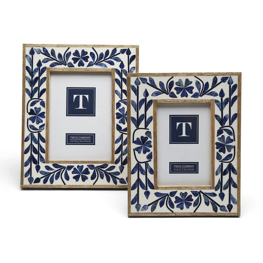 Blue Belle Bone Inlay Photo Frame Set of 2