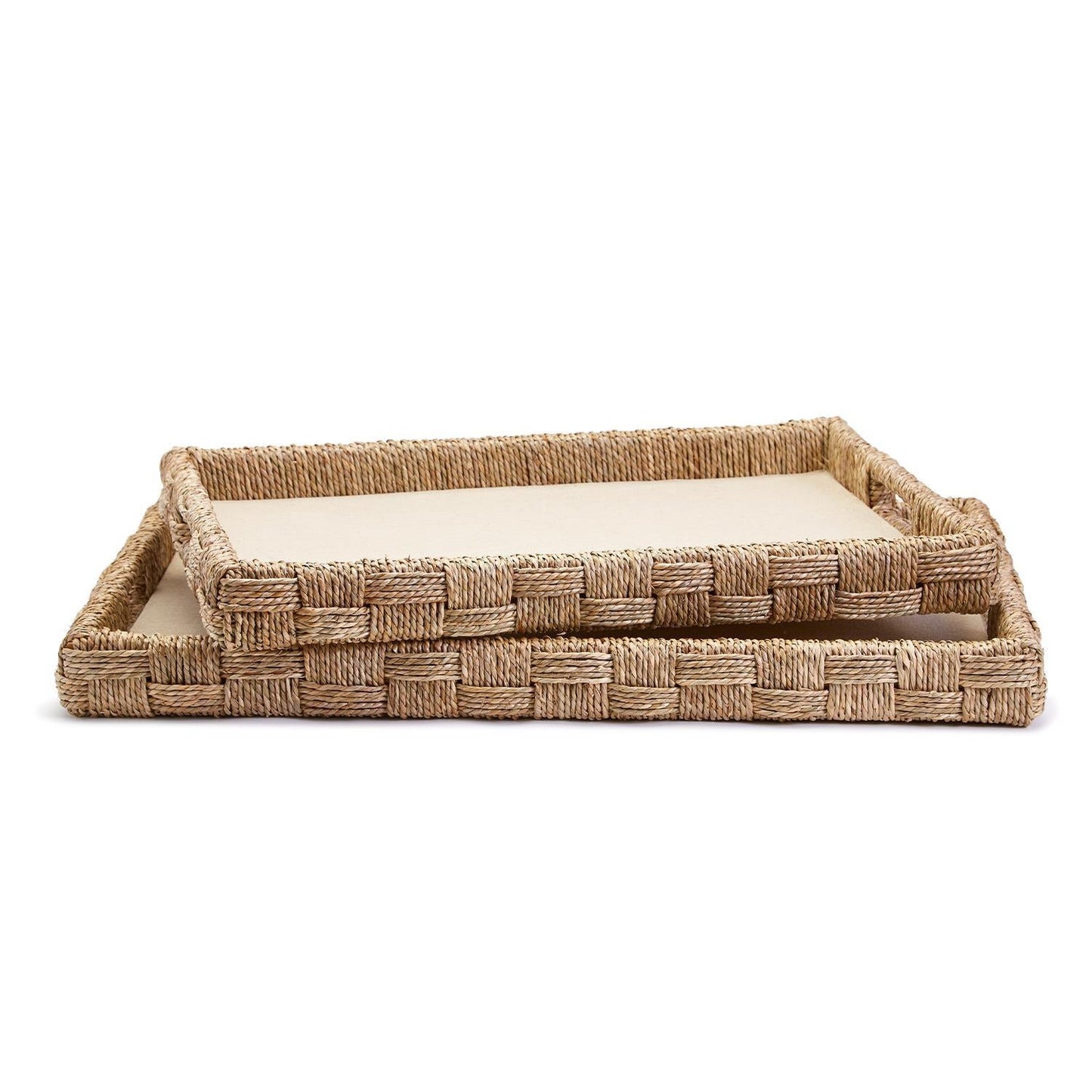 Sea Grass and Rattan Oversized Decorative Square Tray Set of 2