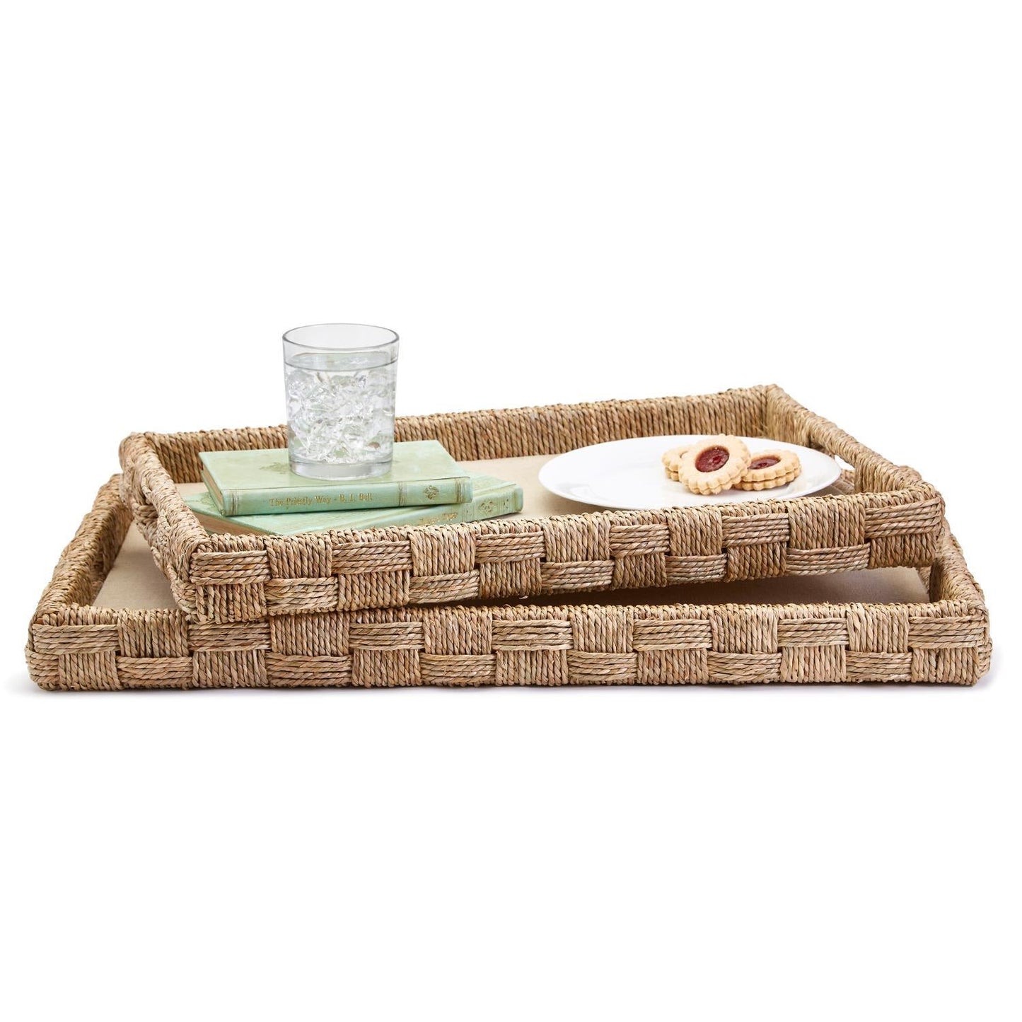 Sea Grass and Rattan Oversized Decorative Square Tray Set of 2