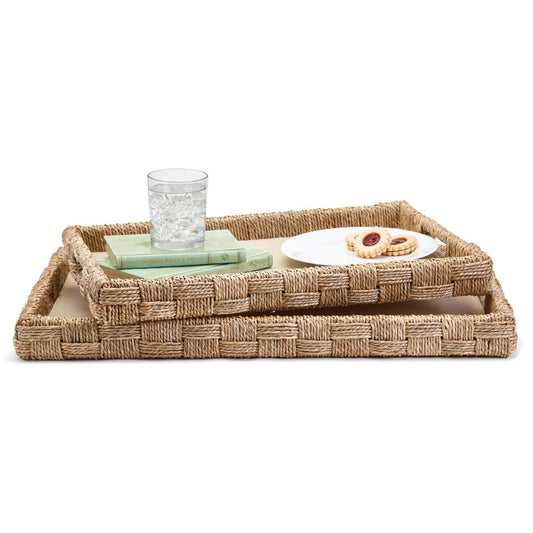 Sea Grass and Rattan Oversized Decorative Square Tray Set of 2