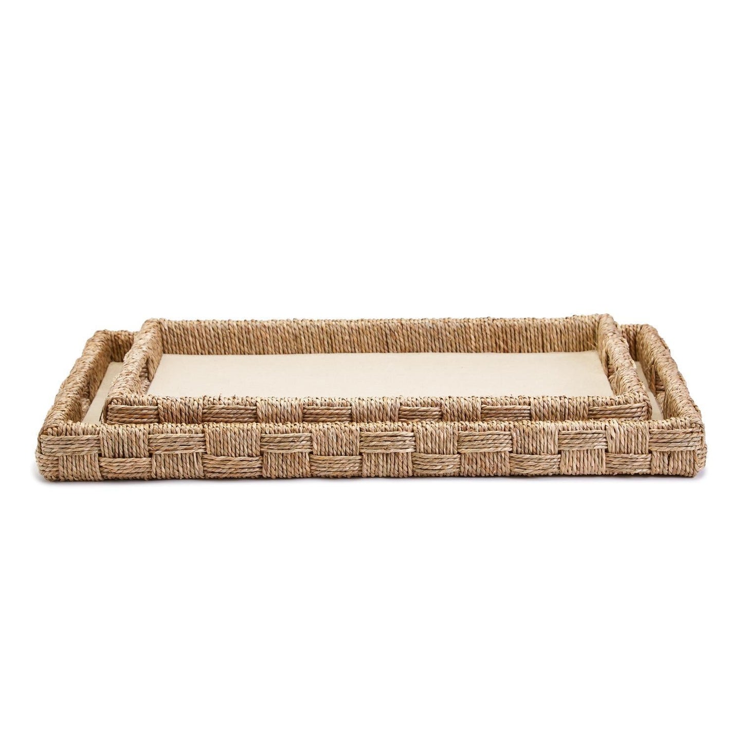 Sea Grass and Rattan Oversized Decorative Square Tray Set of 2