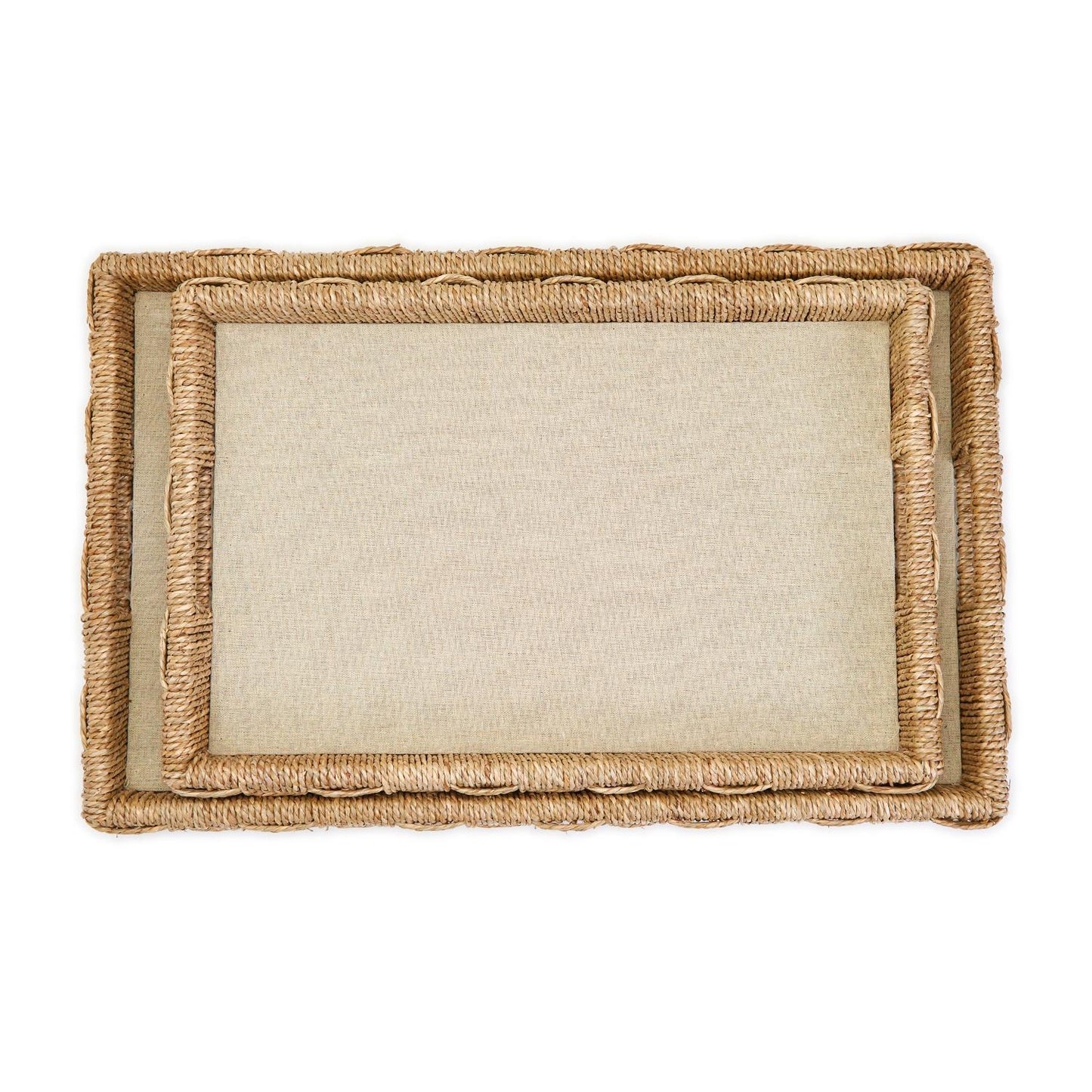 Sea Grass and Rattan Oversized Decorative Square Tray Set of 2