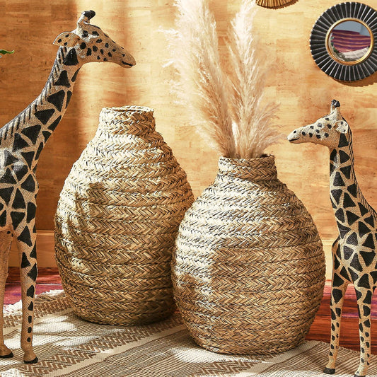 Basket Weave Bottle Shape Vase Set of 2