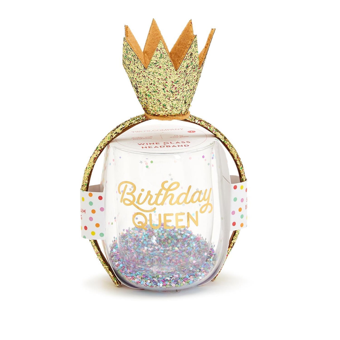Birthday Queen Wine Glass and Glitter Crown Headband