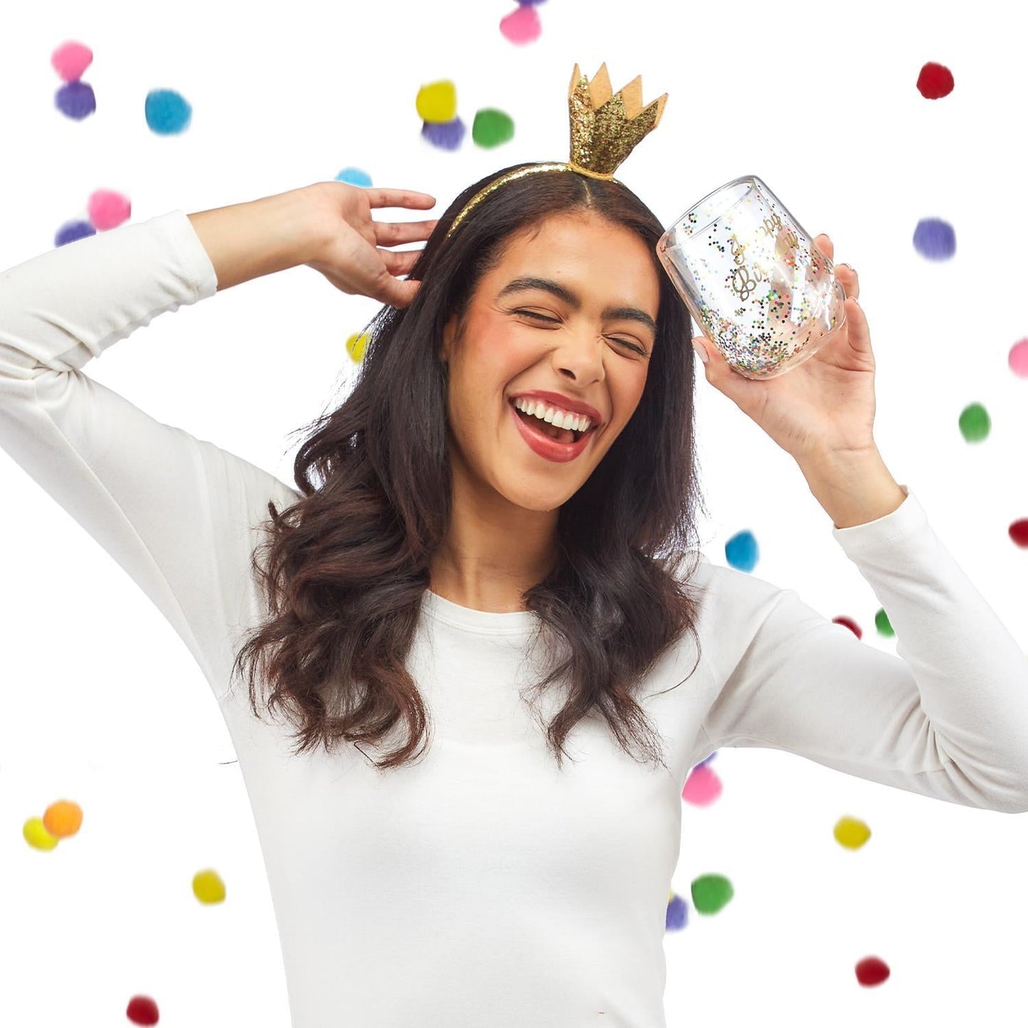 Birthday Queen Wine Glass and Glitter Crown Headband