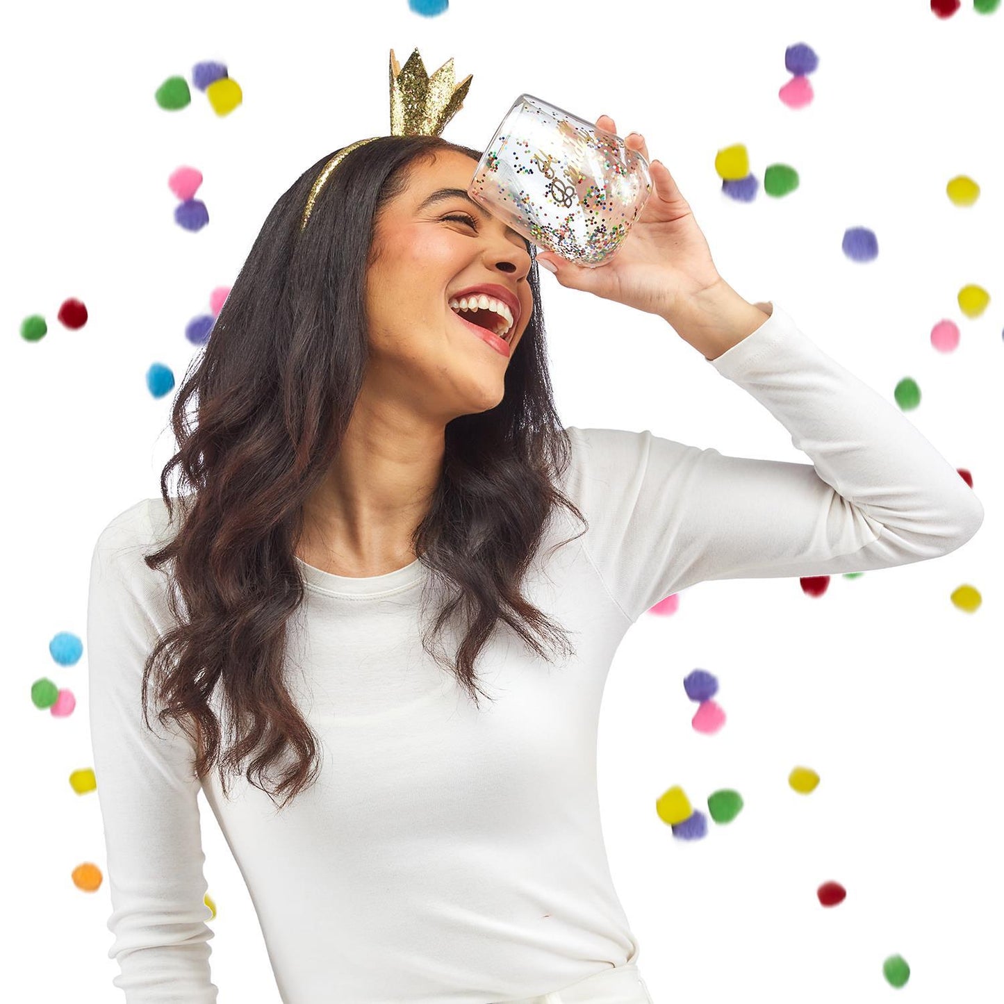 Birthday Queen Wine Glass and Glitter Crown Headband