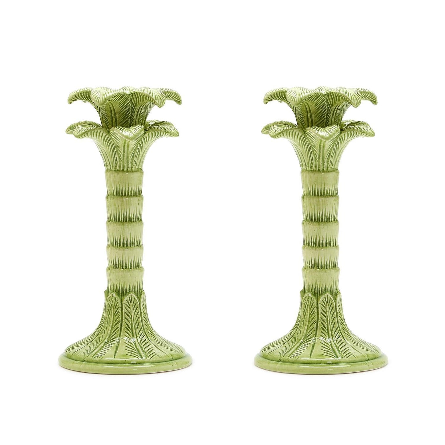 Green Palm Leaf Taper Candlestick Holder Set of 2