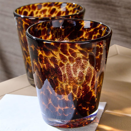 Tortoise Print Double Old Fashion Glass Set of 4