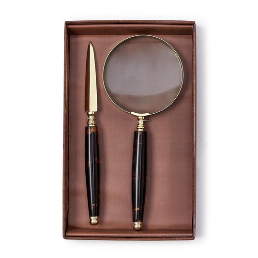 Tortoise Swirl Magnifier and Letter Opener Set