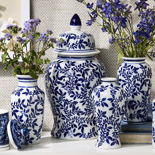 Blue and White Chinoiserie Temple Jar Set of 2