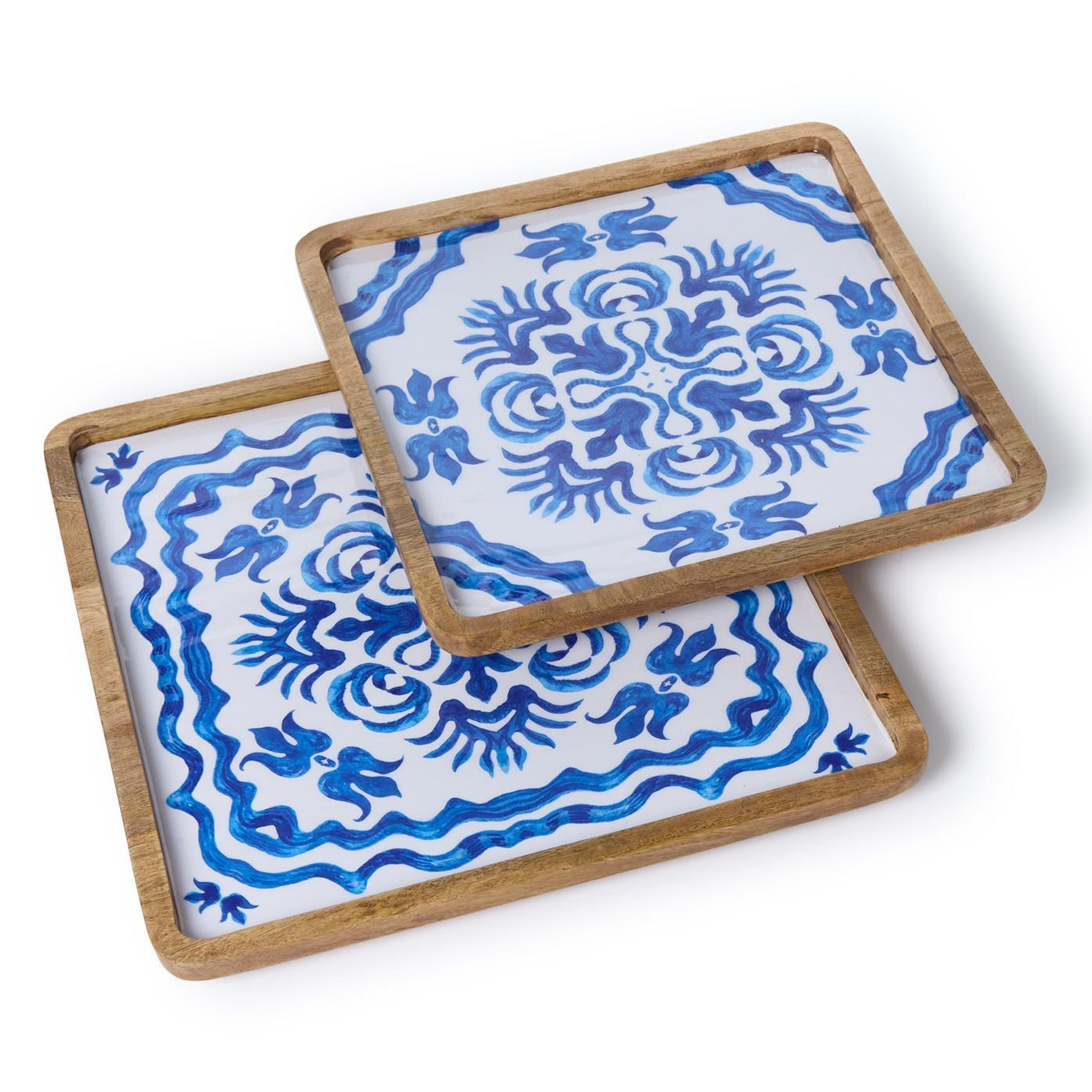 Blue Block Print Tray Set of 2