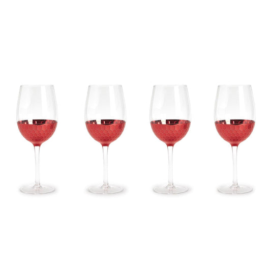 Red Hot Faceted Wine Glass Set of 4