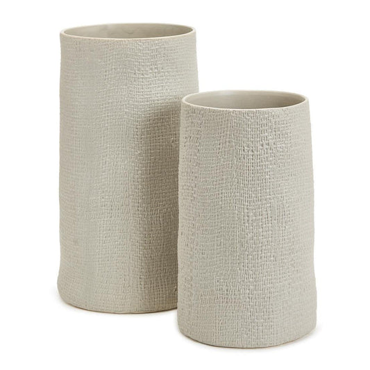 Shitake Beige Tall Cylinder Vase Set of 2