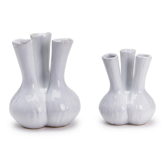 White 3 Stem Vase Set of 2