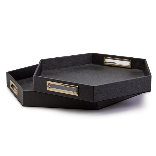 Black Hexagon Stingray Tray Set of 2