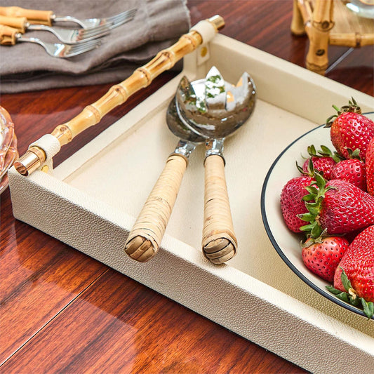 Cream Decorative Rectangle Tray Set of 2