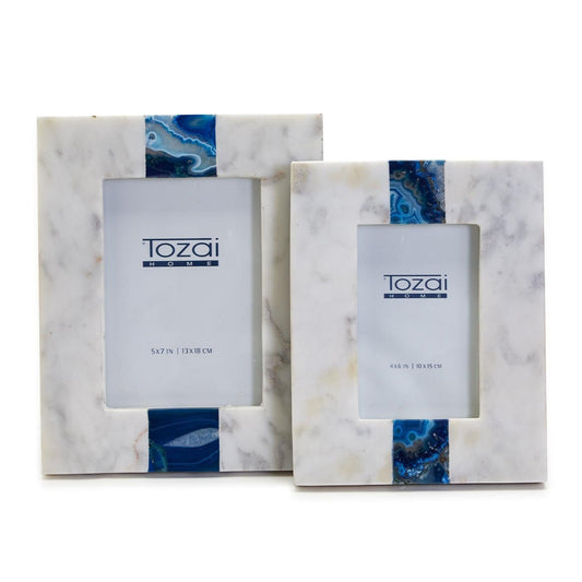 White and Blue Photo Frame Set of 2