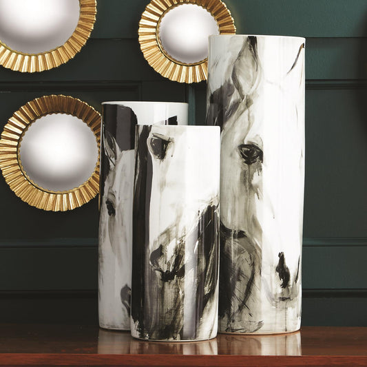 White Horses Tall Vase Set of 3